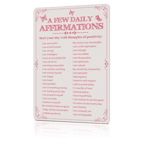 Azppan Room Decor Aesthetic A Few Daily Affirmations Motivational Wall Art Tin Metal Sign Pink Butterfly Wall Home Coffee ...