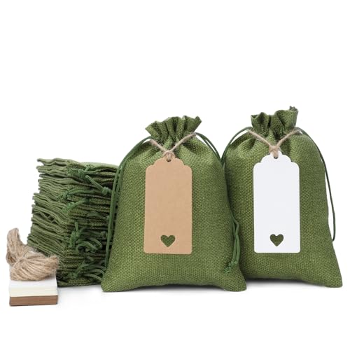 Tapleap Green Small Gift Bags with Drawstring - 30Pcs 5x7 Burlap Sacks for Wrapping Christmas Favors, DIY Craft, Body Butt...
