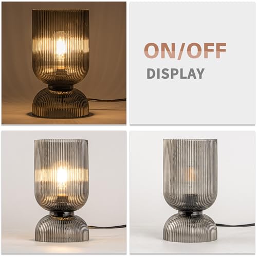 Gmrhndy Modern Table Lamp,Glass Mid Century Lamp with Smoky Gray Glass Shade, Bedside Lamp with On/Off Switch, Minimalist ...