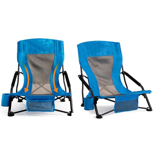 Foristrail Outdoor Beach Chair for Adults Set of 2 PCS Portable Lightweight Low Back Sling Chair with Cup Holder, 300lbs C...
