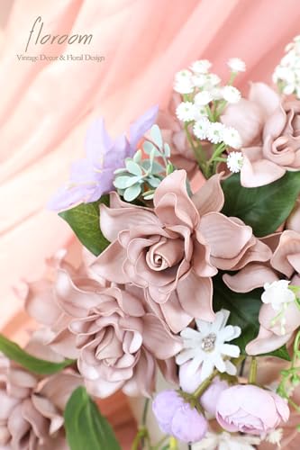 Floroom Artificial Gardenia Flowers 2.7" 25pcs Real Looking Dusty Rose Foam Fake Flowers with Stems for DIY Wedding Bouque...