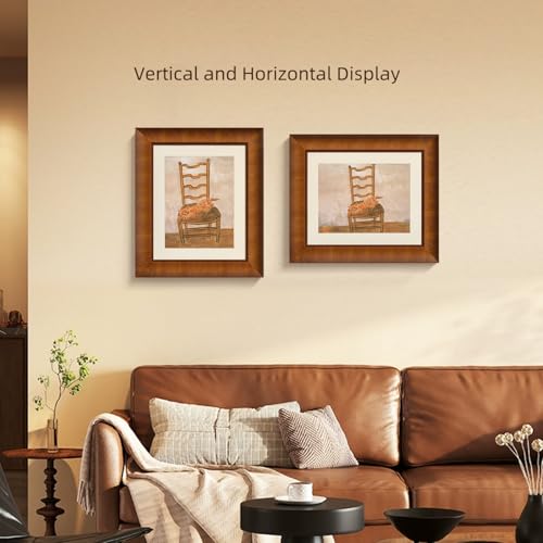 BWPFRAME 11x14 Picture Frame Matted to 8x10, Minimalist Style, Solid Wood, Walnut Brown Frame with Smooth Satin Finish, Pl...