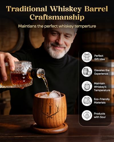 Birthday Gifts for Men Whiskey Glasses Personalized Bourbon Glasses Engraved Wood Whiskey Tumbler Gifts for Him Men Fathe...