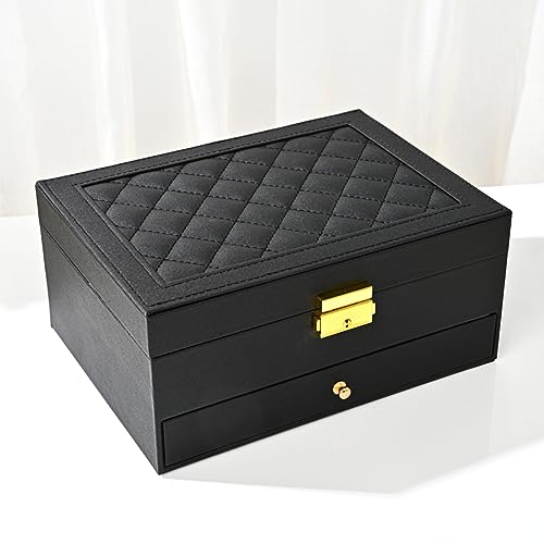 GUOER Jewelry Box for Women Girl Wife - Large PU Leather Jewelry Organizer Storage Case with Two Layers Display for Earrin...