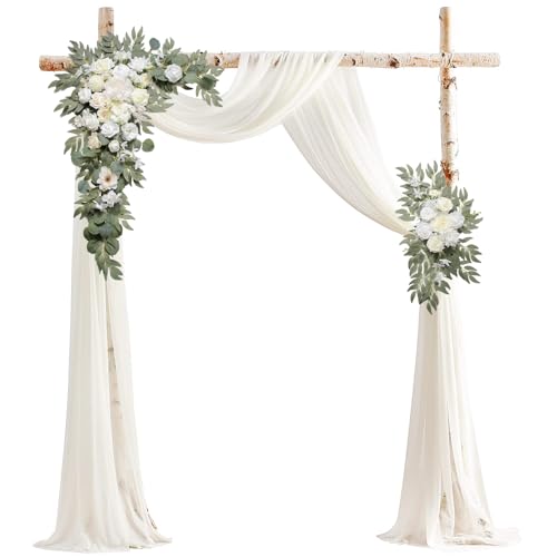 BASIMAN Arch Flowers with Drapes Kit (Pack of 3) for Wedding Ceremony Arbor and Reception Backdrop Decoration Wedding Welc...