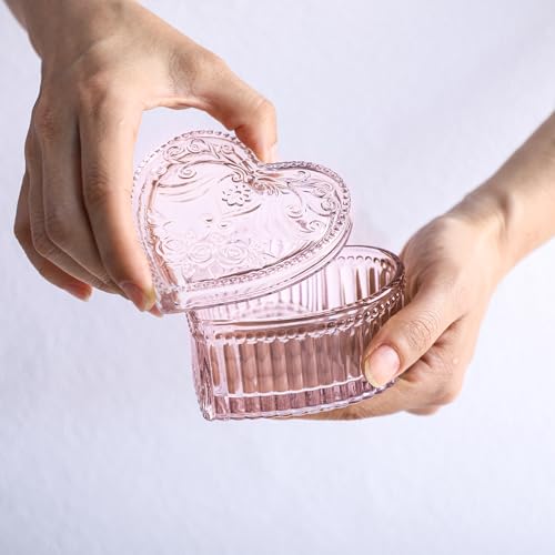 Gaolinci Crystal Glass Heart-Shaped Storage Box Embossed Jewelry Box Candy Box with Lid