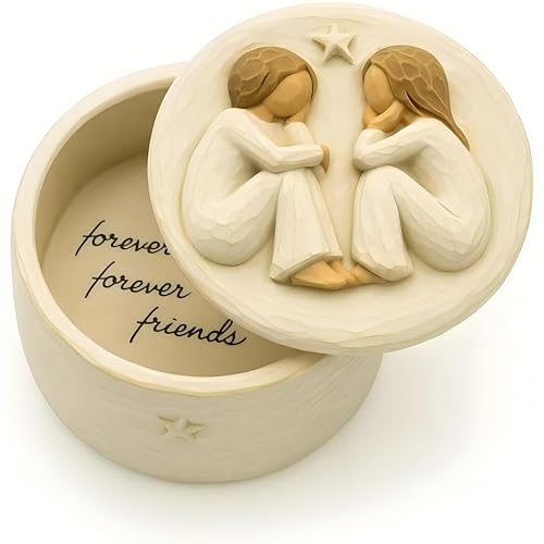 GoGnome Forever Friends Resin Keepsake Box – Hand-Painted Friendship Gift Box with Two Angel Figures, 3” x 2”H – Sentiment...