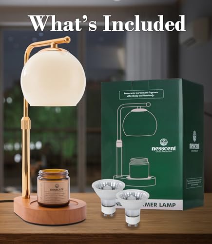 Nesscent Ivory Glass Candle Warmer Lamp Adjustable Height with Timer 2 4 8H Modern Wax Melt Warmer with Dimmer Wood Base I...