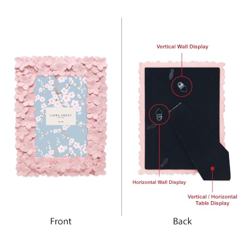 Laura Ashley 4x6 Pink Flower Textured Hand-Crafted Resin Picture Frame with Easel & Hook for Tabletop & Wall Display, Deco...