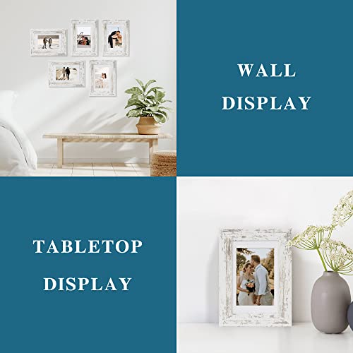 Hongkee 5x7 Picture Frame Set of 4, Made of Real Glass and Distressed White Wooden Frame, 5 by 7 Photo for Wall or Tableto...