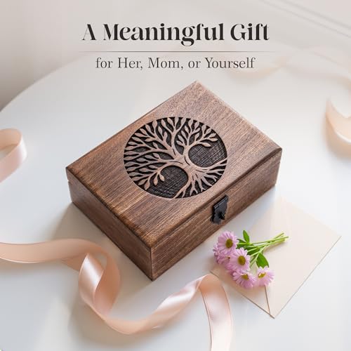 inanosa Handmade Mango Wood Tree of Life Jewelry Box, 7x5 inch Hand Carved Keepsake Box & Organizer, Unique Gift for Men &...