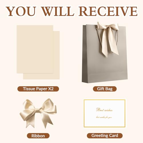 JMANNI Gift Bag, 1PCS Gift Bags with Ribbon and 1 Greeting Cards 2 Tissue Paper, Portable Paper Gift Bag with Handles, Bir...