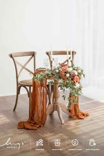 Ling's moment 2PCS Terracotta Arch Flowers Artificial Floral Swags Centerpieces Wedding Decor Mantel Faux Burnt Orange Ros...