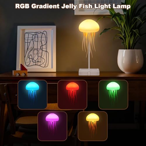 BomKra Jellyfish Lamp, Voice Control Jellyfish Lamp with Dancing Legs, RGB Gradient Jellyfish Bedside Lamp, Rechargeable J...