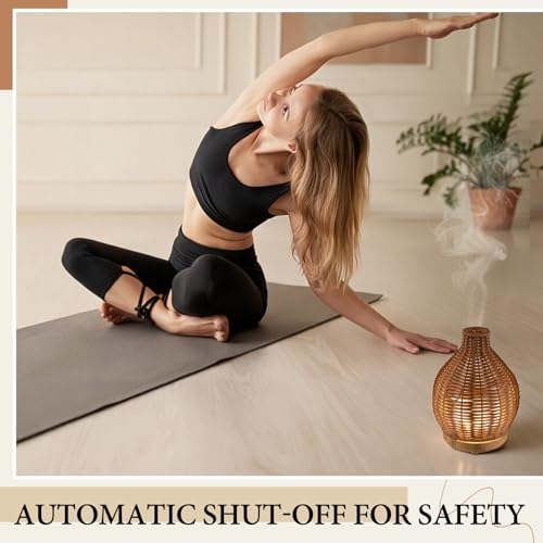 Copkim Essential Oil Diffuser Rattan Woven Boho Aroma Humidifier 80ml Ultrasonic Aromatherapy Diffuser with Timer and Wate...