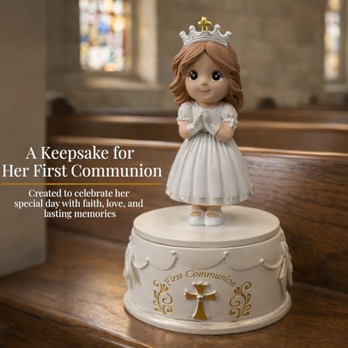 WANCHIY First Communion Gifts for Girls - 1st Holy Communion Gift with Prayerful Girl Figurine, Keepsake Box & Pearl Brace...