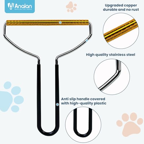 Analan 3-in-1 Pet Hair Remover & Grooming Set for Dogs & Cats – Self-Cleaning Brush for Shedding, Cat Brush, Metal Fur Rem...