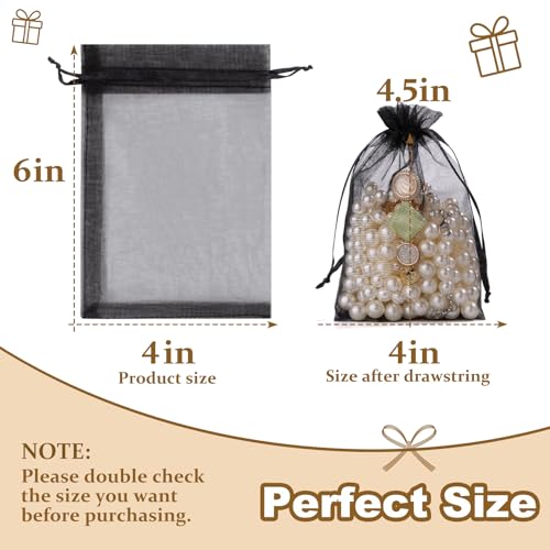 Crweety 50 Pcs Black Organza Bags 4x6 Inch, Small Mesh Gift Bags Drawstring for Jewelry Bracelet Packaging, Premium Sheer ...