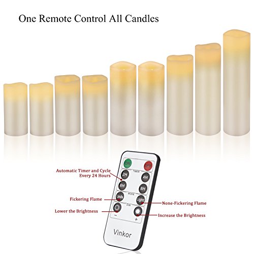 Vinkor Flameless Candles Battery Operated Candles Real Wax Pillar LED Candles with 10-Key Remote and Cycling 24 Hours Time...