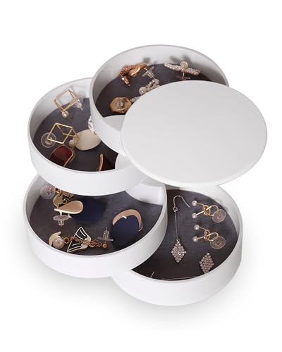 CONBOLA Jewelry Organizer, Small Jewelry Storage Box Earring Holder for Women, 5-Layer Rotating Travel Jewelry Tray Case w...