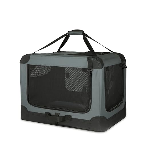 Amazon Basics Portable Folding Soft Dog Crate, 4-Doors, Collapsible Travel Kennel for Cat, Dog, and Small Animals, Quick S...