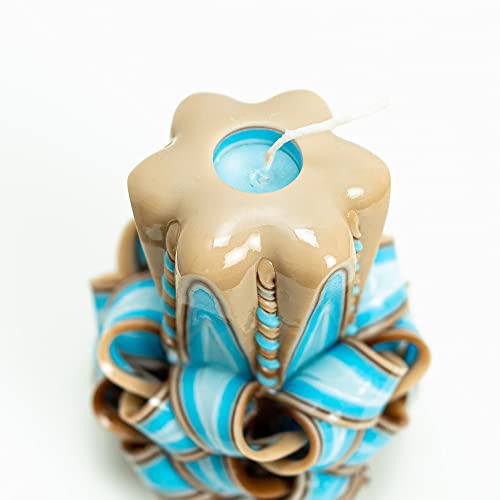 Carved Candle Artisan Handmade Decorative Dipped Candle 5 inch Blue Brown Fall Thanksgiving New Year Christmas Holiday Sea...