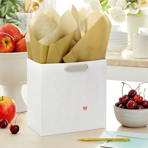 Hallmark Signature Studio 7" Medium Gift Bag with Tissue Paper (Embossed Hearts, White, Pink, Gold) for Valentine's Day, B...