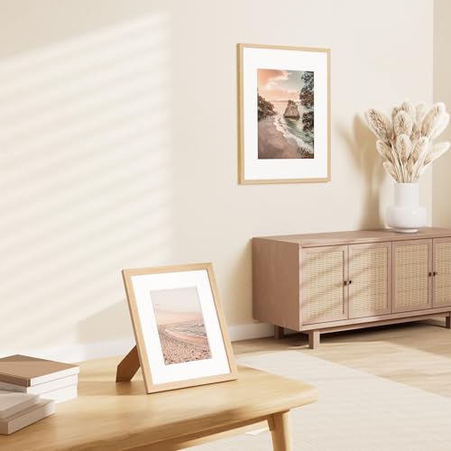 Vittanly 8x10 Picture Frame Set of 2, Solid Wood Frame for Wall or Tabletop, Display Photo 5x7 with Mat or 8x10 without Ma...