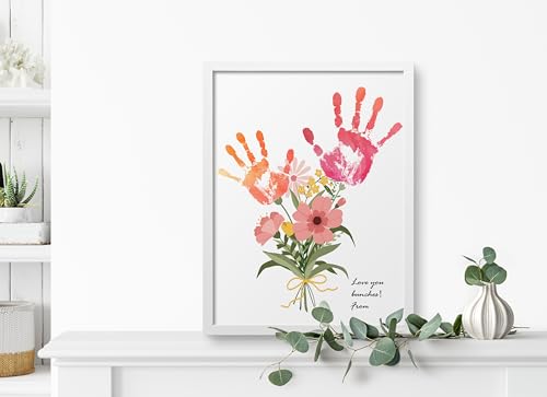 TwoDays Flower Bouquet Handprint Art Craft DIY Kit, Unique Gifts for Mom from Daughter or Son for Mother's Day Birthday Ch...