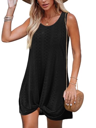 BKRIVE Swimsuit Coverup Summer Dresses for Women Vacation Essentials Eyelet Crew Neck Loose Sleeveless Twisted Dresses