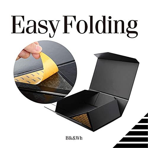BLK&WH Large Gift Box 13.5x9x4.1 Inches, Black Collapsible Groomsman Gift Box with Magnetic Lid (Matte Black)