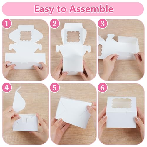 ZYFOTZUN 26pcs White Cookie Boxes with Window, 4x4x2.5 Inches Small Bakery Boxes with 36pcs Stickers, for Mini Cake Cookie...