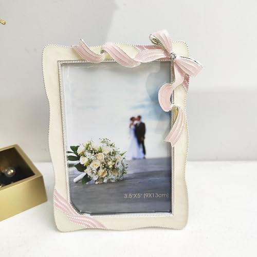 IELEPHONIX Elegant Butterfly Bow Ribbon-Shaped Metal Photo Frame, 3.5 * 5 in 5 * 7in,Decorative Ornate Display for Chrishe...