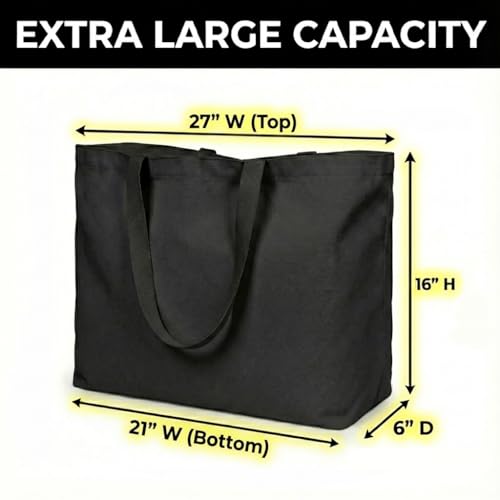 BasicList Extra Large Canvas Tote Bag - Big Reusable Grocery Shopping Heavy Duty Foldable