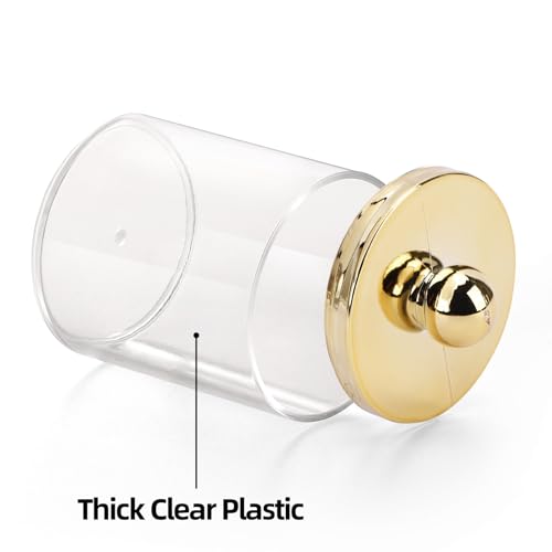 Tbestmax 10oz Qtips Holder - Plastic Apothecary Jar with Gold Lids for Cotton Swab, Cotton Round Pads, Floss - Gold