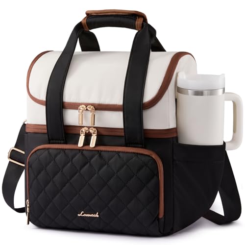LOVEVOOK Insulated Lunch Bag For Women,Large Double Deck Adult Lunch Box,Teacher Lunch Tote Bag With Cup Holder,Leakproof ...