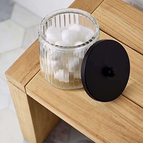 KMwares 2-Pack Glass Qtip Holder Dispenser Set - Bathroom Canister Storage Organizer for Cotton Balls, Swabs, Floss Picks,...