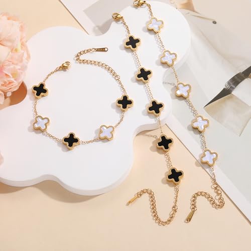 AIPPK 18K Gold Plated Clover Bracelet Set for Women Four Leaf Lucky Flower Bracelets Fashion Simple Jewelry Gifts for Wome...