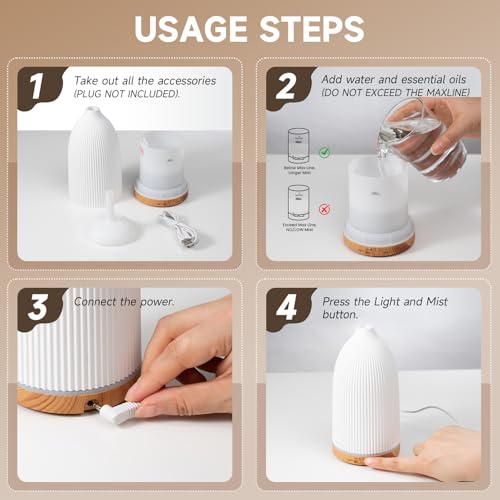 URPOWER 100ML Essential Oil Diffusers for Home, Ultrasonic Aromatherapy Diffuser with 7 Color Changing Lights, Timer & Aut...