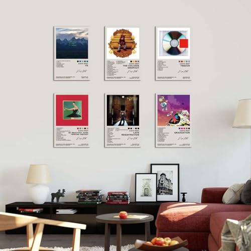 TUOCYERD Kanye West Poster Set of 6 Album Cover Posters Music Posters for Room Aesthetic Music Album Wall Art for Teens Ro...