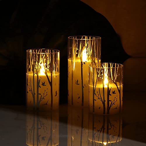 Rhytsing Birch Design Glass Battery Operated LED Candles with Timer, Flameless Pillar Candles Spring & Summer Decor- Inclu...