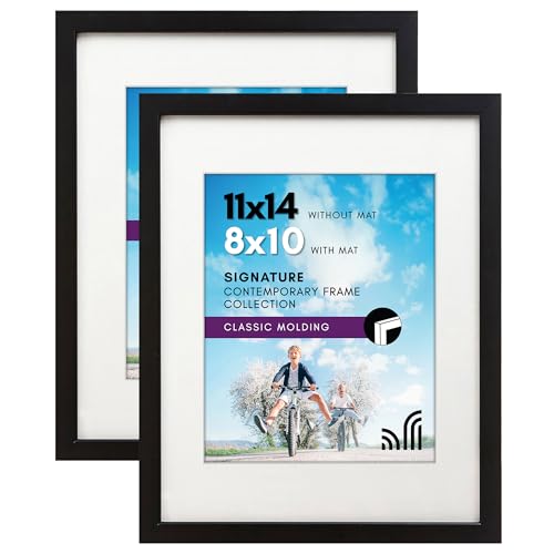 Americanflat 11x14 Picture Frame with Shatter-Resistant Glass - Set of 2 - Use as 8x10 Frame with Mat or Display 11x14 Pho...