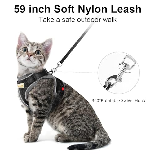 MingXpets Cat Harness and Leash for Walking, Retractable Cat Harnesses and Leash Set Escape Proof, Breathable Soft Kitten ...