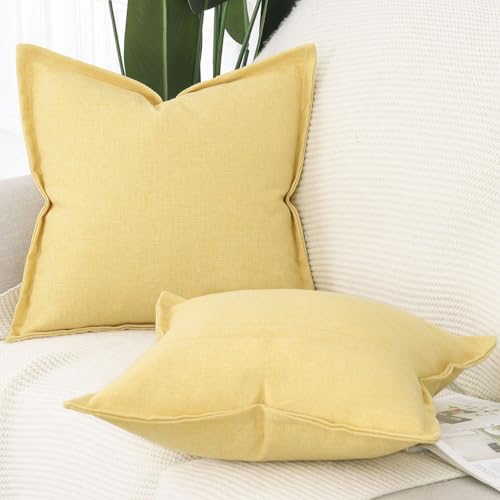 MADIZZ Pack of 2 Faux Rustic Linen Throw Pillow Covers with Flange Edge Soft Boho Natural Decorative Pillowcases for Sofa ...