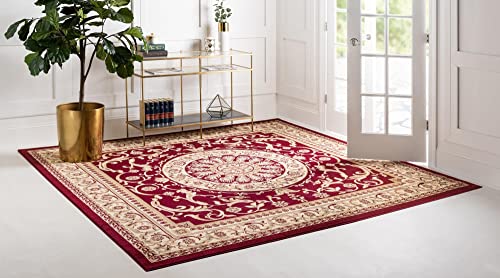 Unique Loom Versailles Collection Traditional Classic Medallion Floral Motif Area Rug (4' 0 x 4' 0 Square, Burgundy/ Ivory)