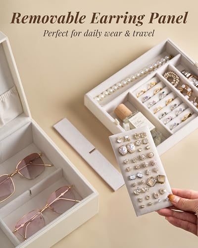 pickpiff 2 Layer Jewelry Box Organizer for Women, Jewelry Organizer with Handle & Removable Tray, Necklace Holder Ring Ear...