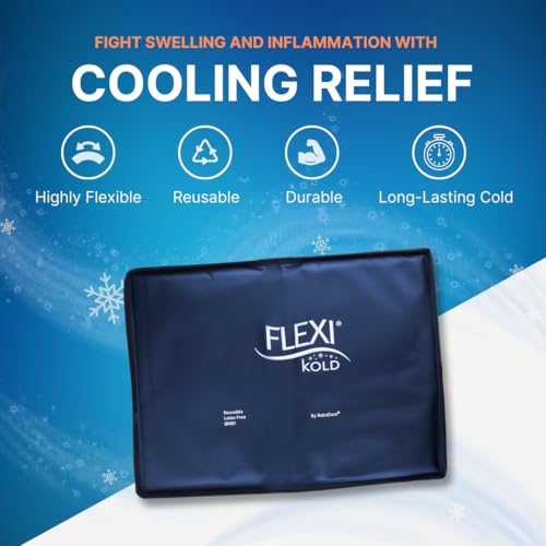 FlexiKold Gel Ice Packs (Standard Large: 10.5" x 14.5") for Injuries Reusable, Back Pain Relief, Knee Wrap, After Surgery,...