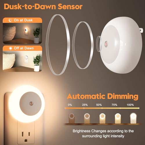fesnne Night Light, Night Lights Plug into Wall, Dusk to Dawn Sensor Warm White Led Night Light 0.5W, 2 Pack Nightlight fo...