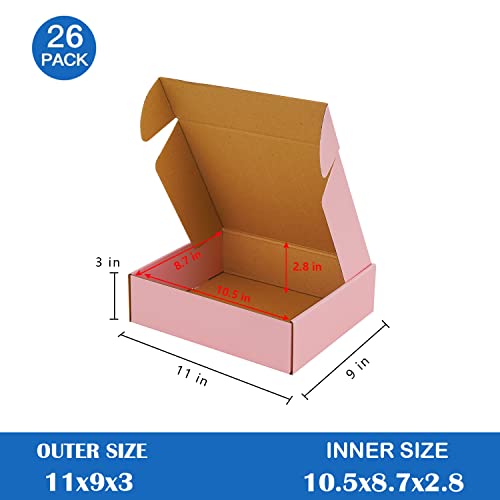 ICokin 11x9x3 Inch Pink Shipping Boxes Pack of 26, Corrugated Cardboard Mailer Box, Literature Mailer for Small Business (...