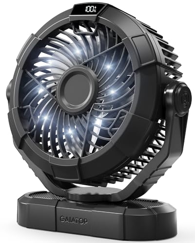 Gaiatop Portable Camping Fan with LED Lantern, Power Display 360° Head Rotation, Hanging Hook for Tent, 3 Speed Quiet Rech...